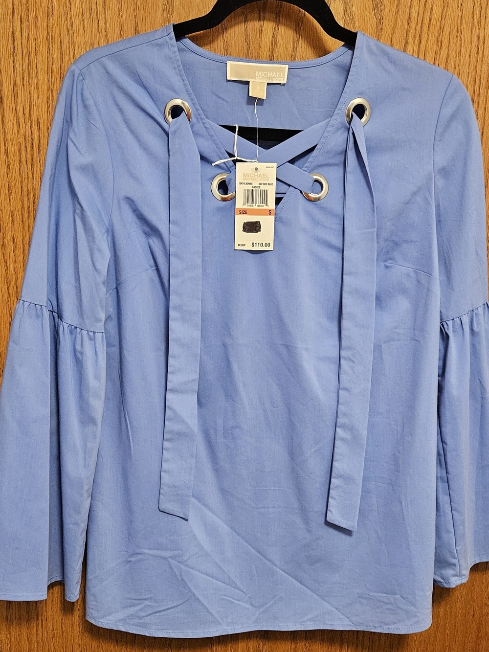 Michael Kors Sky Blue Lace-Up Bell Sleeve Top NWT